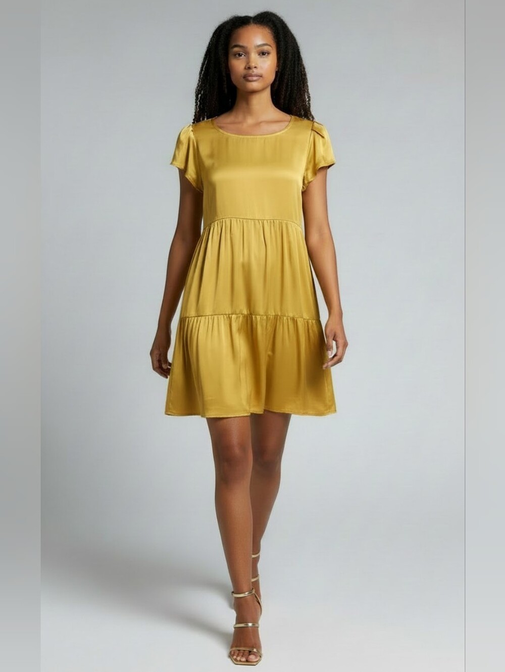 KAOS Gold Cap Sleeve Mini Dress Size Medium NWT